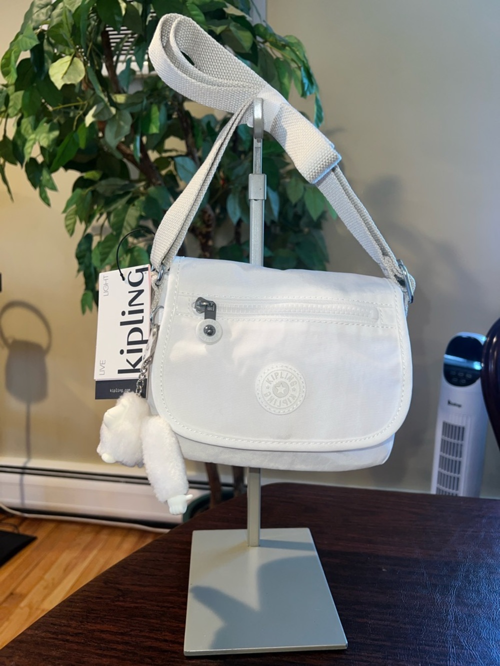 Kipling White Crossbody with Signature Monkey Charm